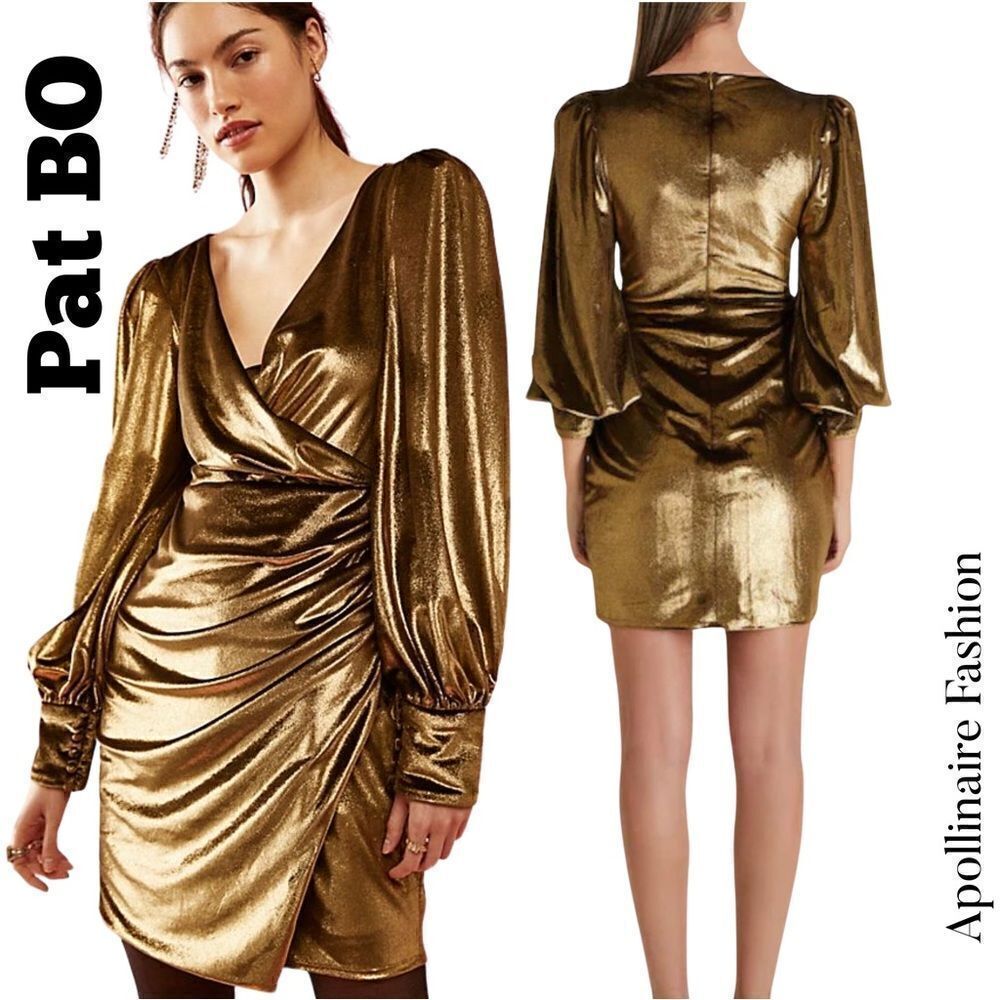 Pat BO VELVET GOLD METALLIC MINI DRESS NWT SIZE 8